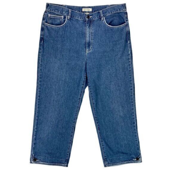 Orvis Capri Jeans Womens Sz 12 Blue Medium Wash Crop 5 Pocket Denim Button Ankle - Picture 1 of 15